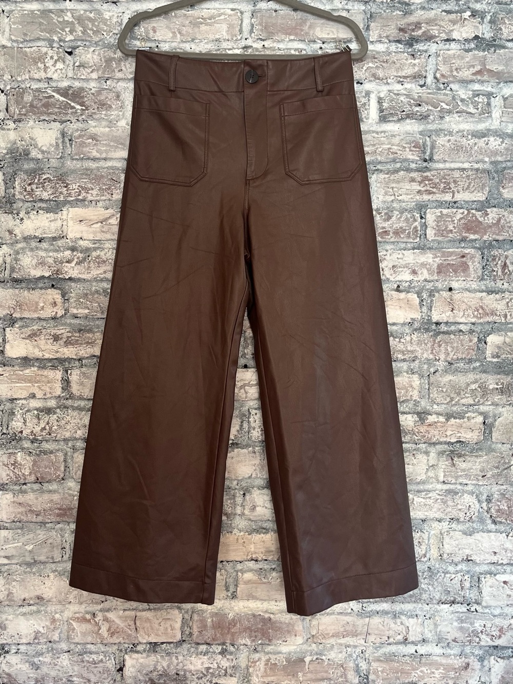 Anthropologie Maeve the Colette Brown Wide-Leg Faux Leather Pants NWOT